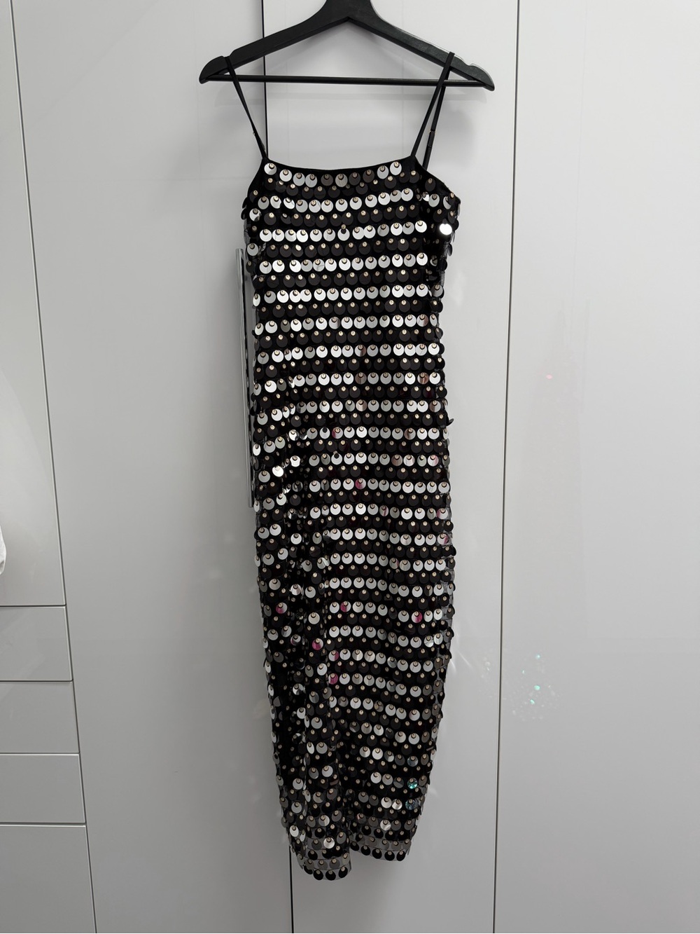 Black Sequin Slip Dress with Spaghetti Straps